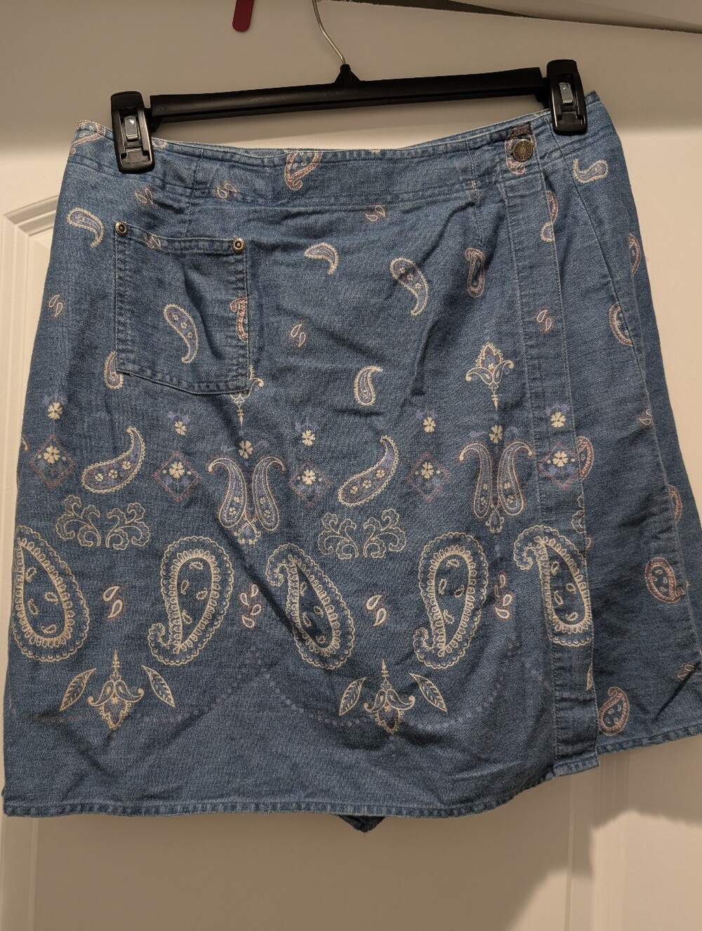 Liz Claiborne Blue Denim Paisley Wrap Mini Skirt